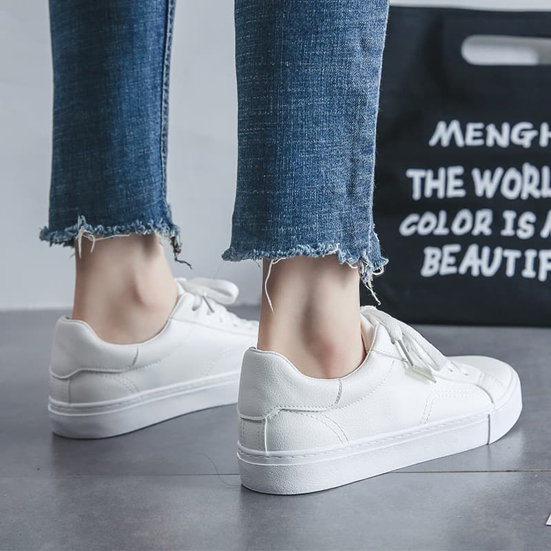 Leather White Casual Shoes for Women, Thin Style, Versatile Flat, Student Sneakers, Couple Style Men's Board Shoes, Discount, Drop Shipping