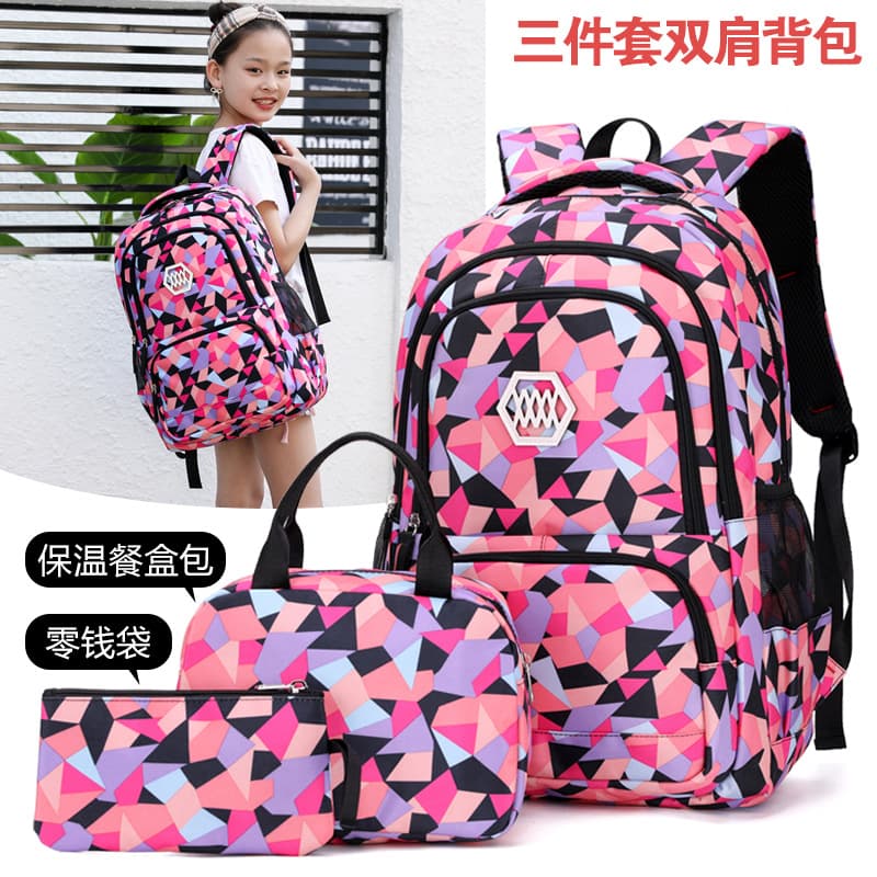 Children's Camouflage Nylon Backpack Set Lightweight Dual-Shoulder Bag for Primary and High School Girls Breathable Waterproof Wear-resistant Shock-absorbing
