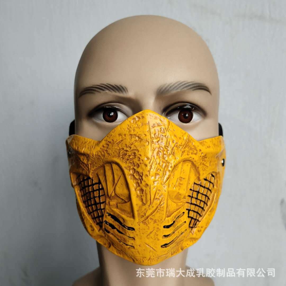 Halloween Mask Fighting Game Mortal Kombat 11 Scorpion Half Face Mask Cosplay Makeup Selfie Performance Prop