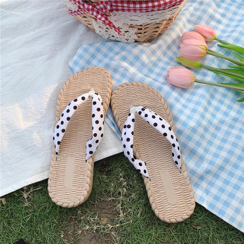 Ins Beach Sandals Vacation Korean Style Outdoor Wear Girly Polka Dot Flip-Flops Women's Summer Breathable Lightweight