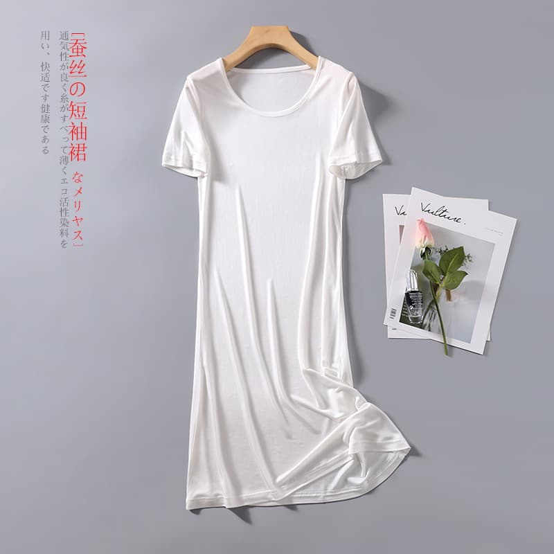Spring and Summer New High-End Silk Knitted Short-Sleeved Pajamas Women's Loose Plus Size Mulberry Silk Camisole Slip
