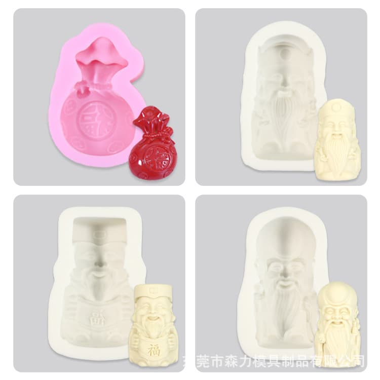 Cake Decoration Baking Tool Chinese Style Fu Lu Shou Elderly Fondant Silicone Mold - DIY Fortune Bag Resin Mold