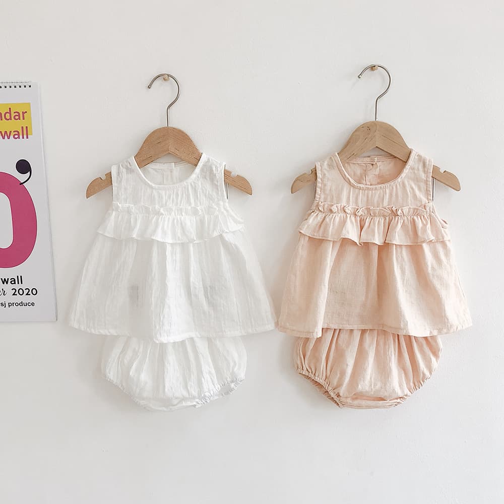 2026 summer ins baby cotton sleeveless fungus top + baggy trousers baby girl two-piece suit