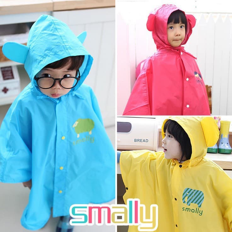 Korean Children's Raincoat Kindergarten Riding Fashion Cartoon Poncho, Cute 3D Cape with Brim Lightweight Hooded