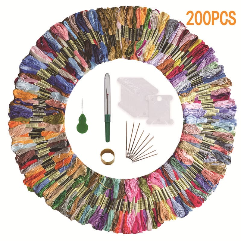 Cross-stitch thread, 50 colors, 100 colors, embroidery thread, 8 meters/piece, DIY, includes thread winder, needle, and needle threader for hand embroidery.