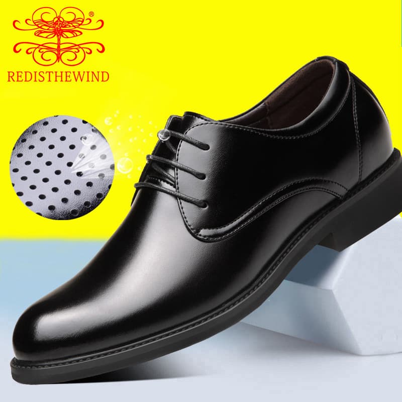 Leather shoes men's business formal wear breathable genuine leather cowhide casual work professional wear single shoes/breathable hollow sandals