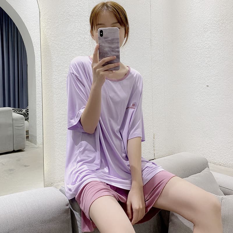 Comfortable Korean Style Summer Modal Maternity Home Clothes Short Set Postpartum Clothes Round Neck Short Sleeve Shorts