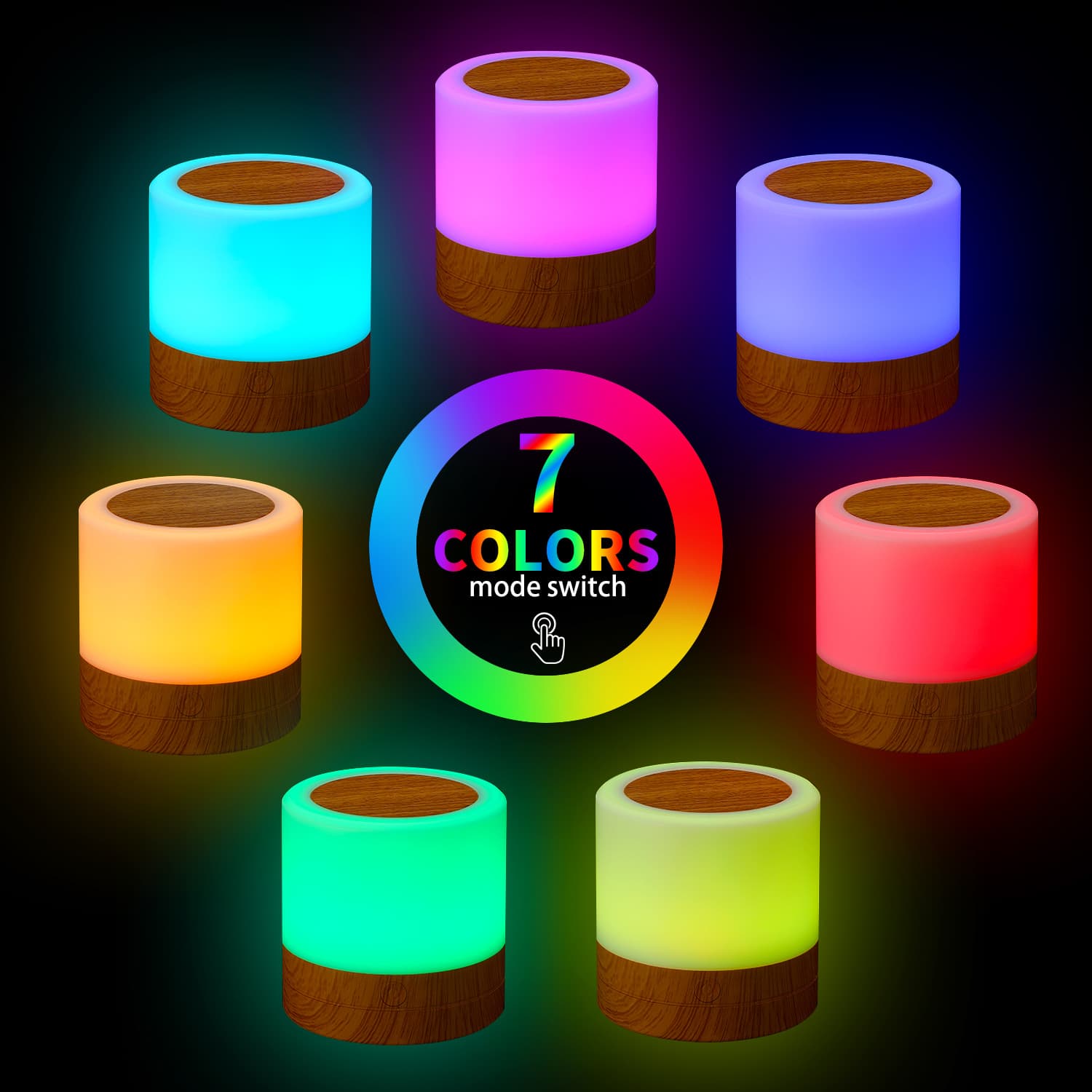 New Touch Desktop Remote Controlled LED Colorful Creative Wood Grain Rechargeable Night Light Patti Atmosphere Light Amazon Hot Products