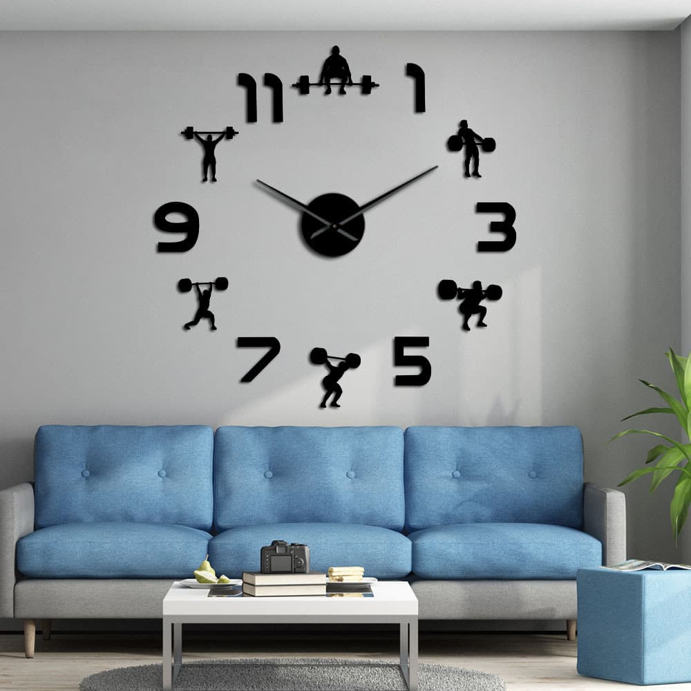 Hot Sale Acrylic Weightlifting Fitness Room Wall Decoration DIY Large Wall Clock Mirror Gym Wall Clock Decoration