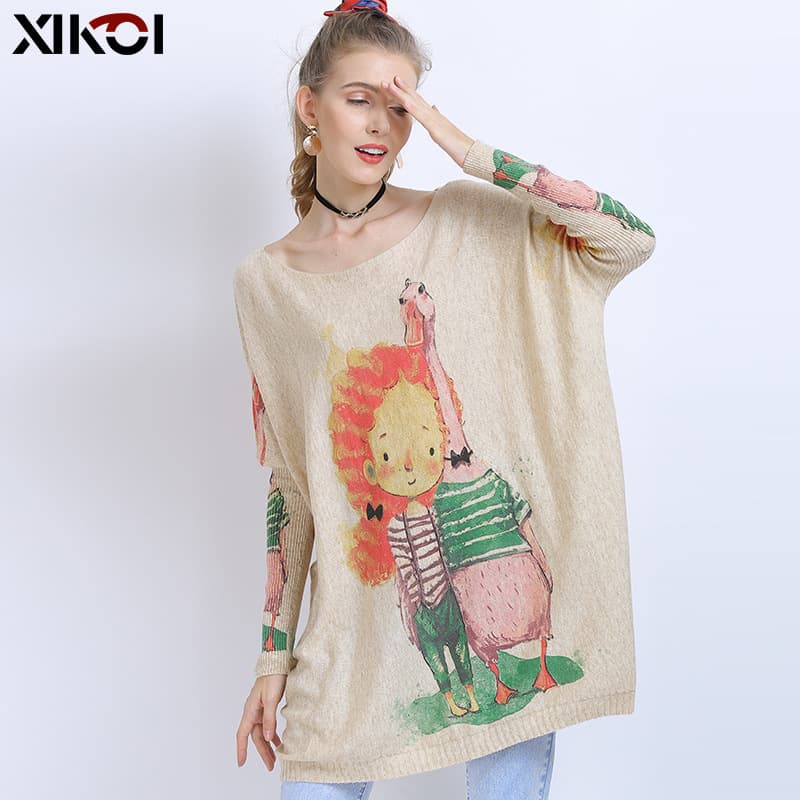 2025 Spring New Plus Size Women's Clothing, Casual European and American Style, Cartoon Animal Print, AliExpress Knitted Pullover Top