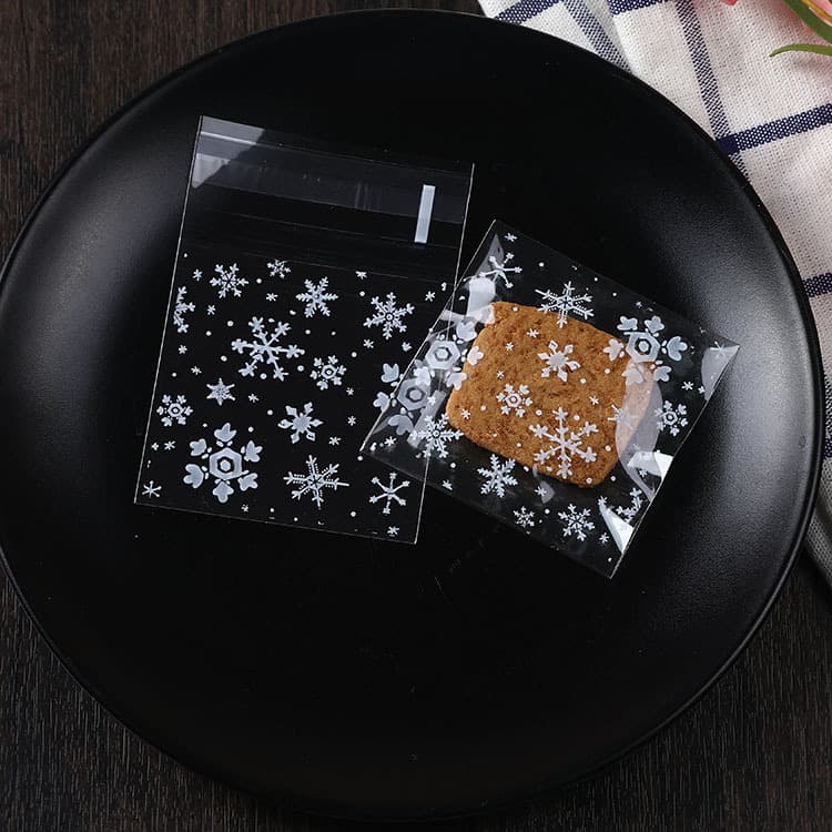 Christmas White Snowflake Self-Adhesive Bags for Cookies, Nougat Packaging Bags, Candy Bags, Pastry Bags, Baking Bags