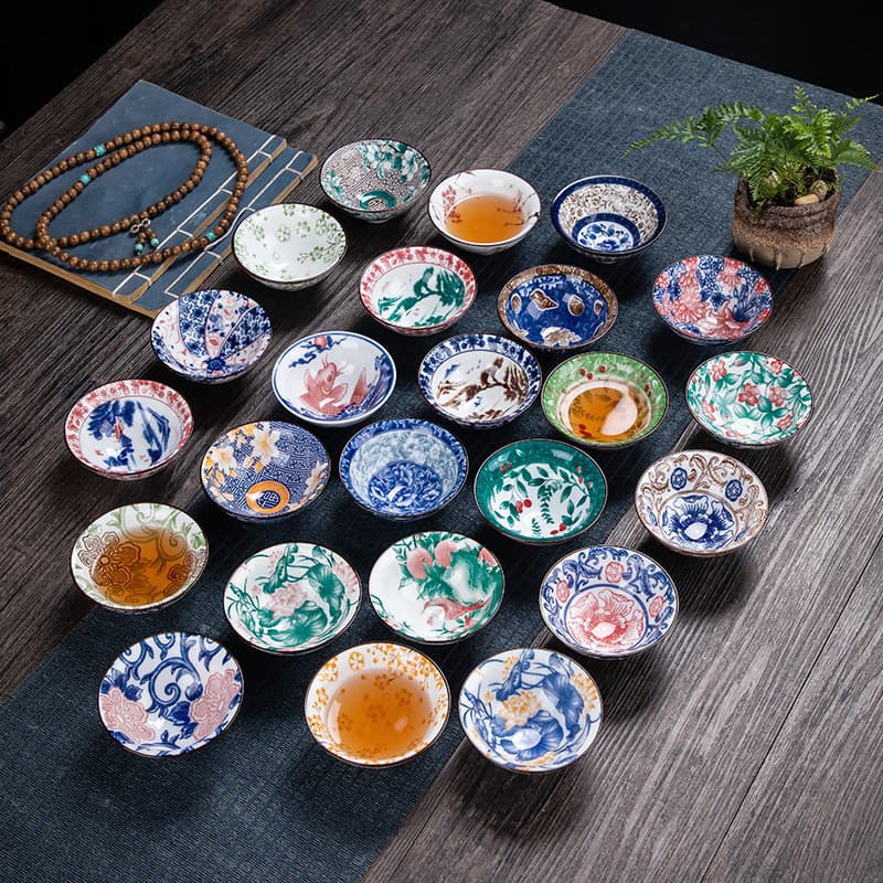 Blue and White Porcelain Tea Cup, Bamboo Hat Cup, Kung Fu Tea Set Ceramic Single Cup, Home Use Host Cup, Japanese-Style Hand-Painted Tea Cup Tasting Cup