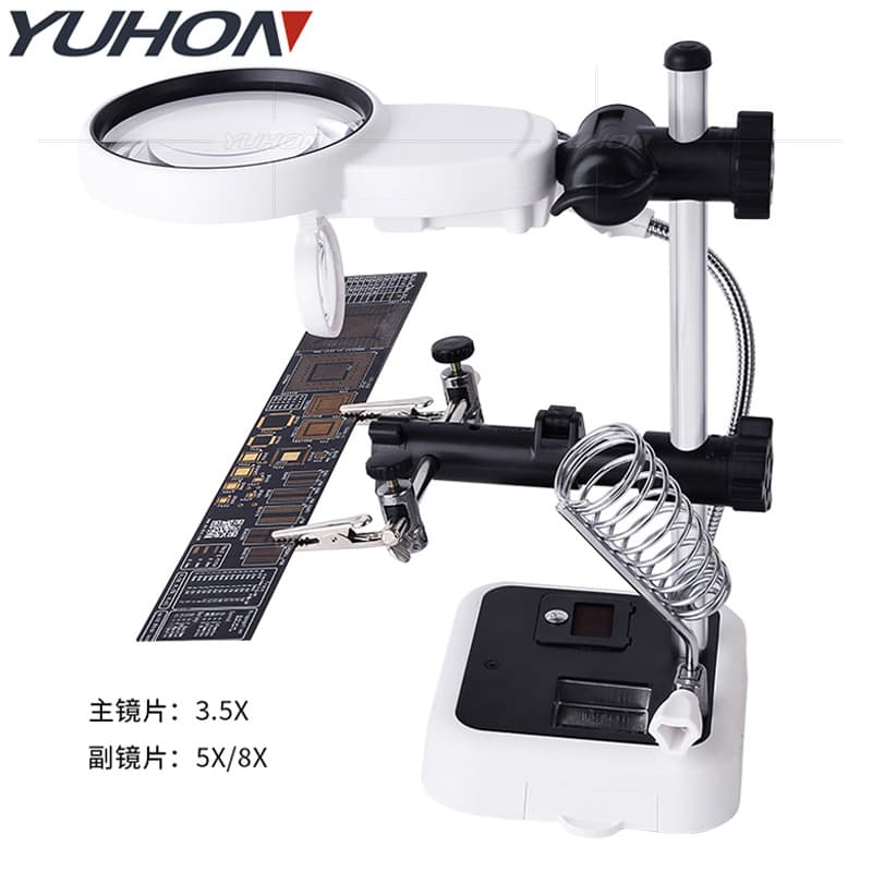 High-power high-definition optical 90mm multi-functional LED auxiliary clip bracket repair plug-in table magnifying glass with light