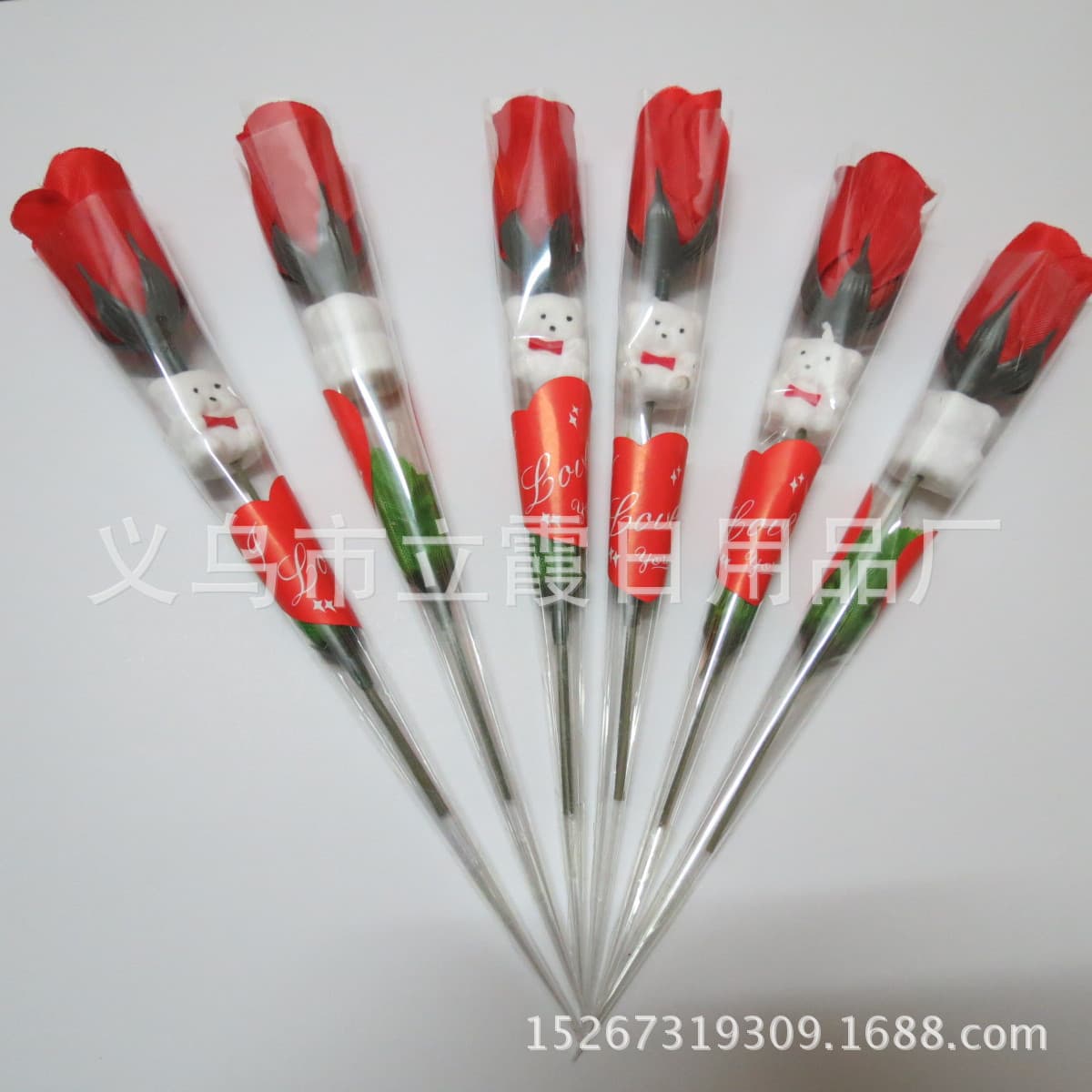Foreign Trade Bear Rose Artificial Flower, Christmas Rose Bear Gift, Single Rose Fabric Flower Bear