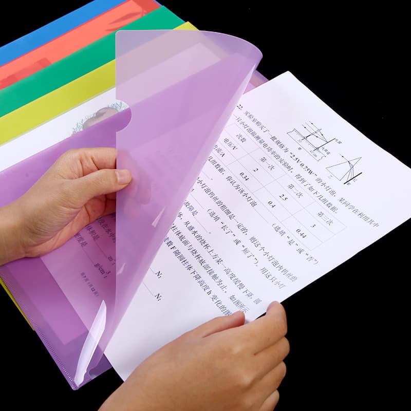 Single-sheet L-shaped folder, two-page file protector, document organizer, file bag, A4 transparent folder