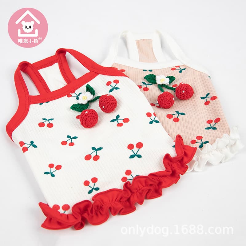 Weichong Town Summer New Pet Clothing Printed Cherry Camisole Crop Top for Teddy Bichon Cat Dog