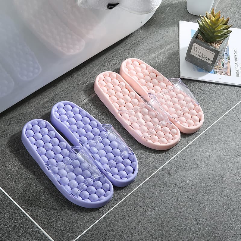 Indoor Slippers Unisex Anti-Slip Bathing Room Home Use Couple Massage PVC Material Hollow Design Grape Particle Pattern