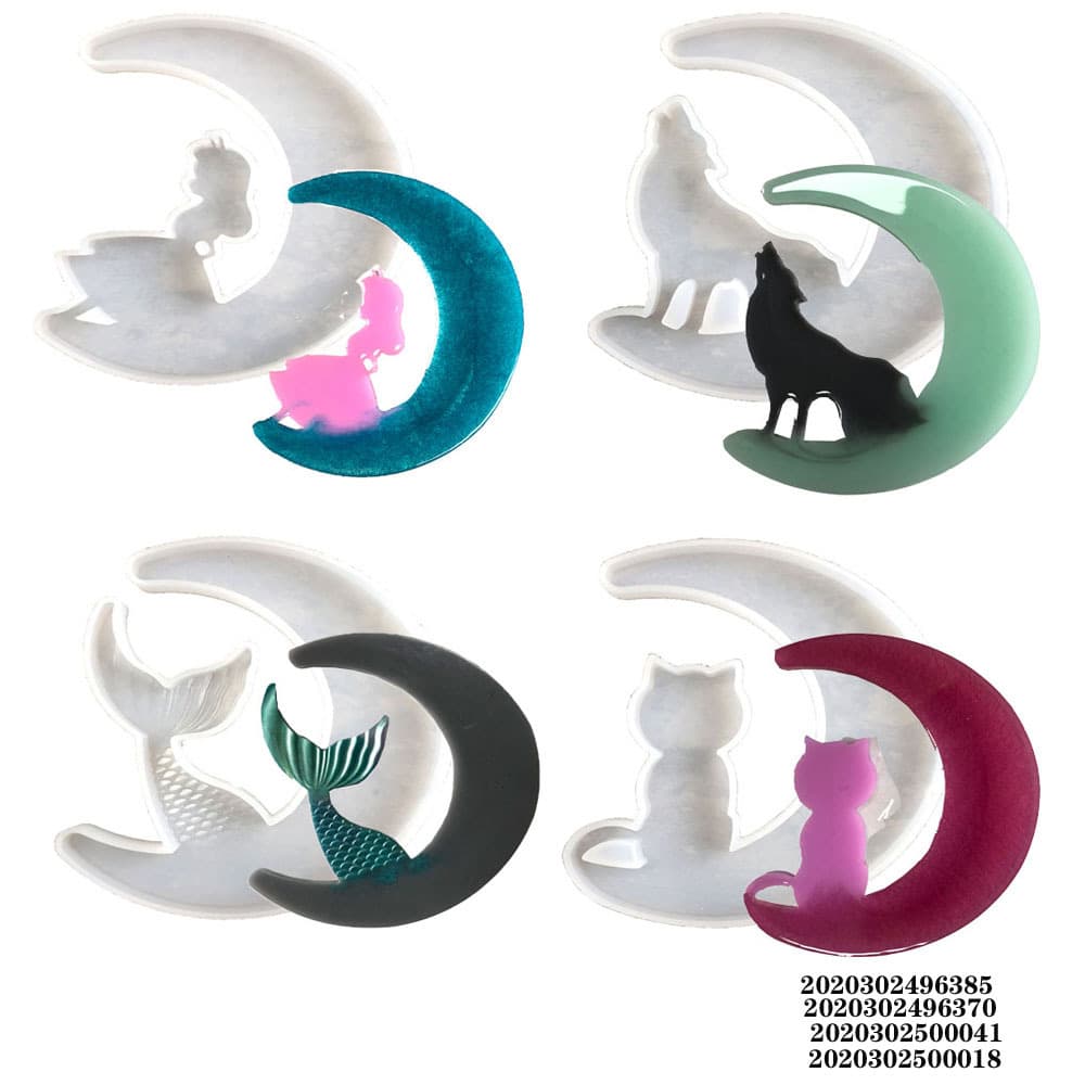 Girl on the Moon, Fish Tail, Wolf, Cat Mirror Drop Glue Silicone Mold, Soft Pottery Clay Gypsum Handmade