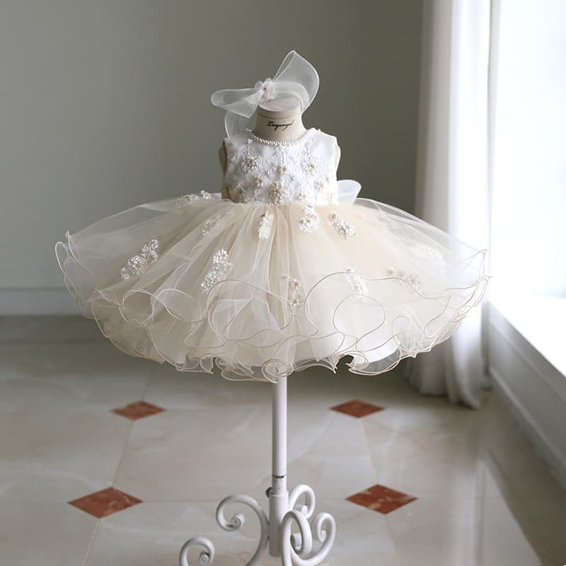 Korean-style Girls Princess Dress Lace Children's Gown Flower Girl Baby First Birthday Dress Tutu Piano Performance Costume