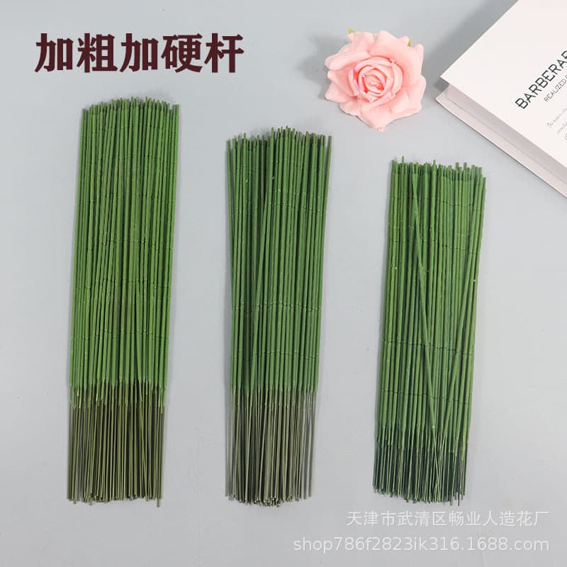 Factory wholesale flower stem iron wire, simulation flower stem plastic DIY flower stem rubber-coated green thick rod row stick flower dipping
