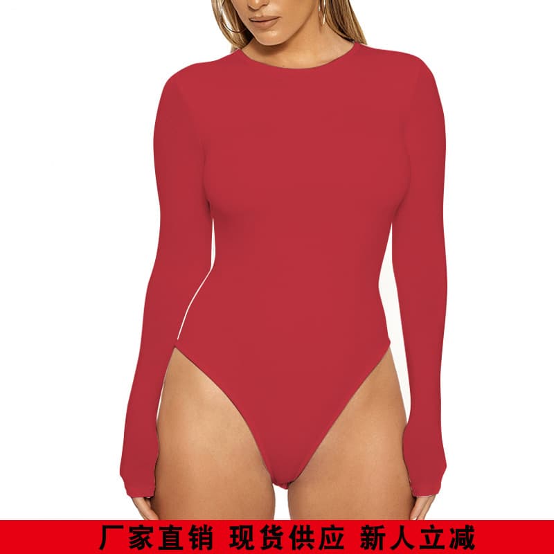 2025 European and American Cross-Border Autumn Winter Women's Clothing Amazon Casual Base Layer Long Sleeve Tight Fitting Bodysuit