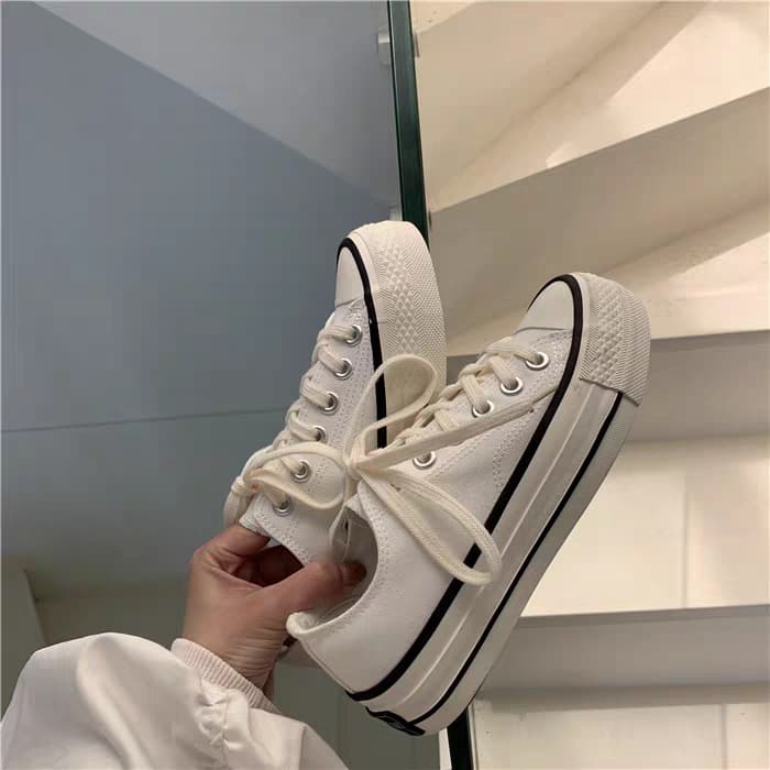 Ruian vulcanized women's shoes white low-top thick-sole canvas shoes women's versatile shoes wholesale elevated fabric shoes women's ins trendy