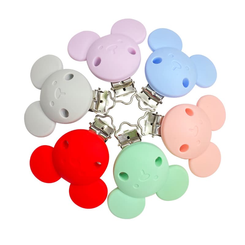 Silicone Pacifier Clip with Metal Clip, Cartoon Mickey Baby Pacifier Anti-Drop Chain Accessory Toy Anti-Loss Chain