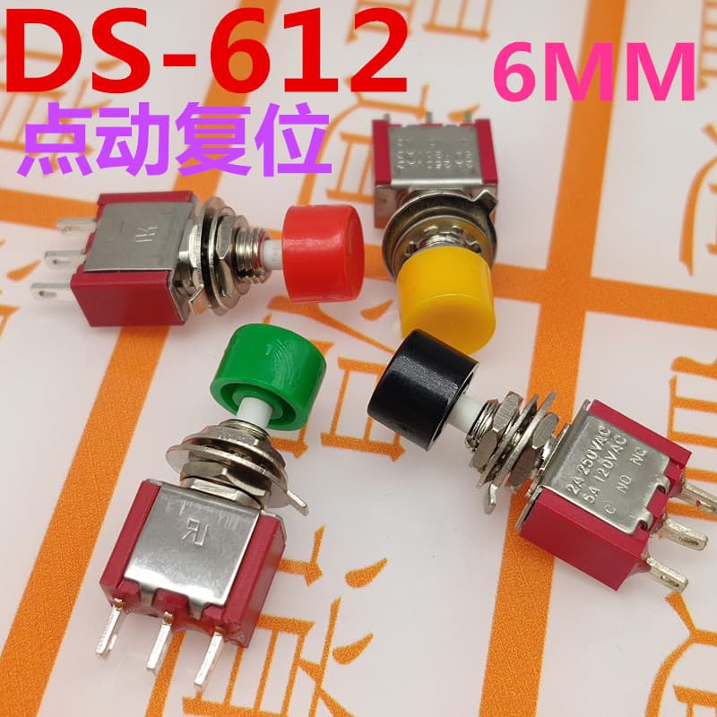 6mm Toggle Switch Ds-612 Red with Cap 3-Pin Inching Reset Button Normally Open Normally Closed Mts-102M