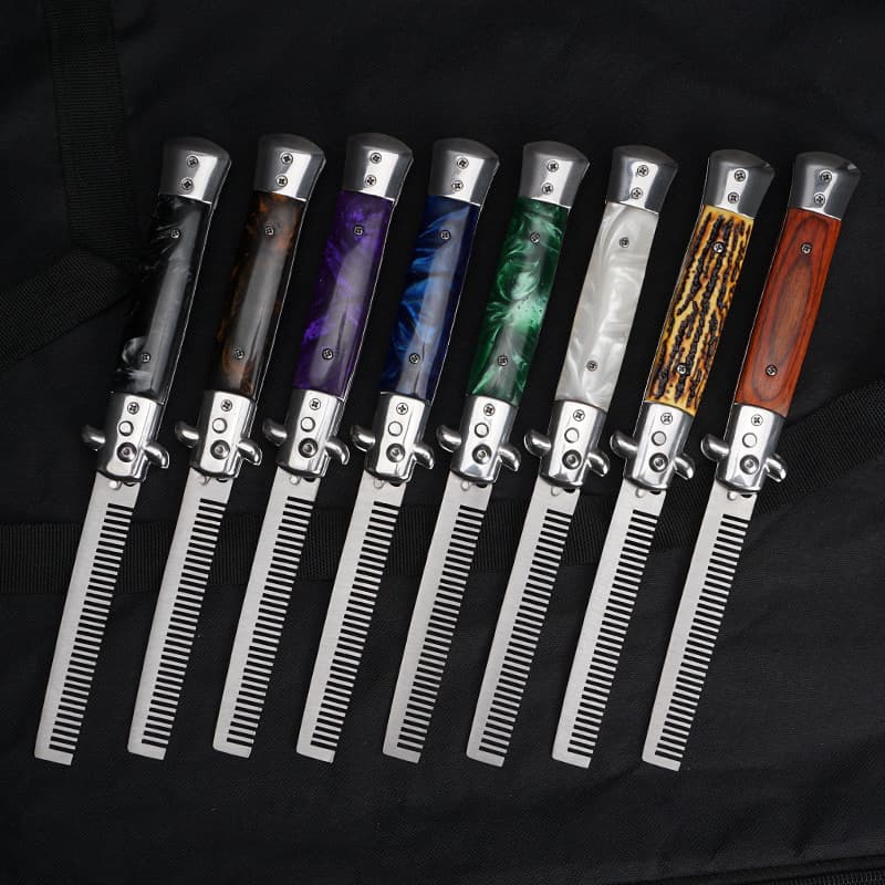 Wholesale Folding Comb Stainless Steel Teeth Resin Handle Hair Styling Comb Pomade Comb Spring Pet Comb