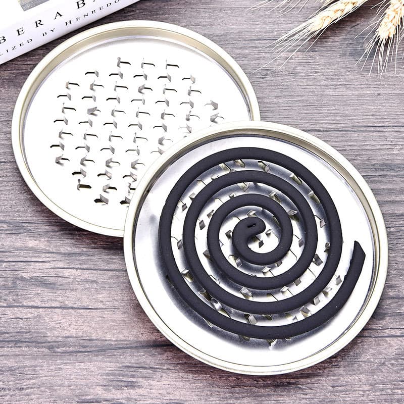 Household mosquito coil box with serrated lid and spike design, ash catcher included