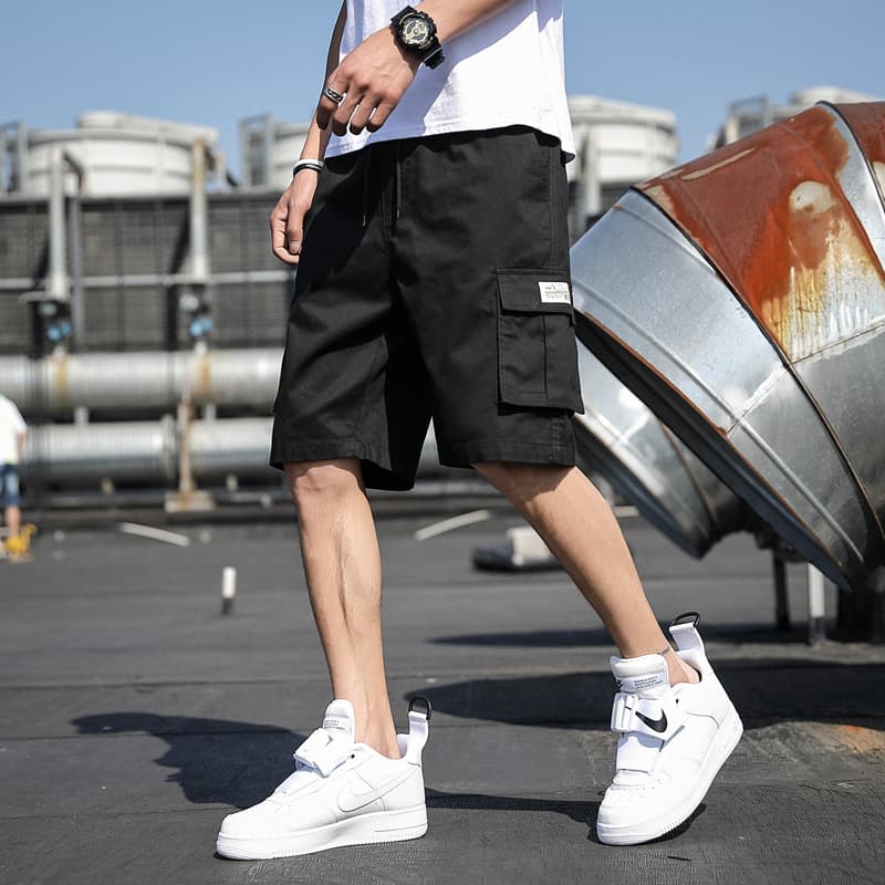 Military green overalls shorts for men plus size plus fat men loose trendy ins5 five-point pants