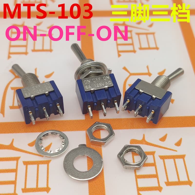 Mini Toggle Switch MTS-103 3-Pin 3-Position Single Pole Triple Throw Rocker Toggle Switch Dark Blue