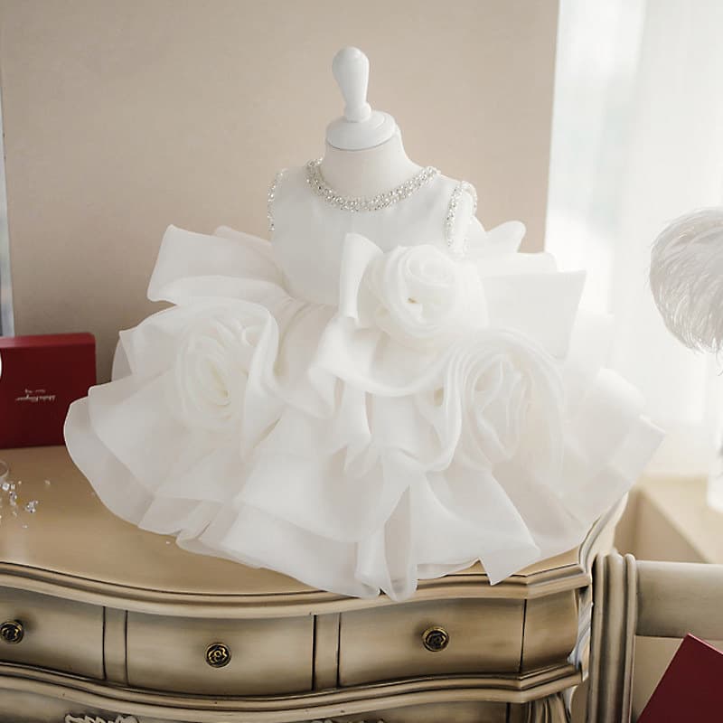 Baby 1st Birthday Princess Dress 2026 New Tutu Skirt for Girls, White Elegant Tulle Gown for Birthday Party
