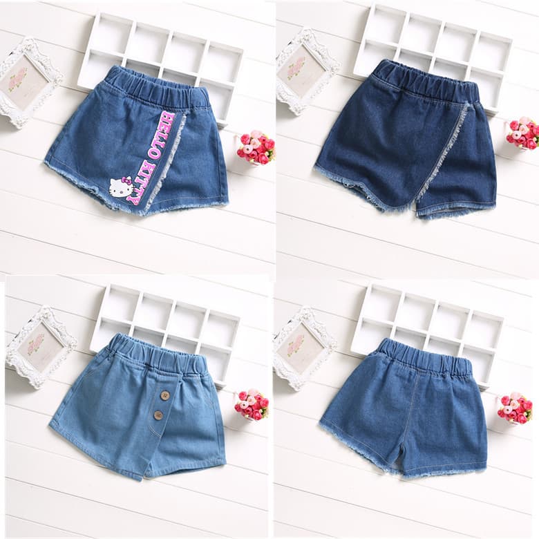 Summer Girls Skirt Shorts, Big Kids Denim Skirt Shorts, Factory Wholesale Children's Shorts, Multi-Pattern Girls Shorts