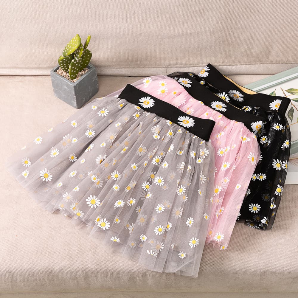 Children's Summer Princess Skirt, New Girls' Tutu Skirt, Summer Daisy Mesh Skirt