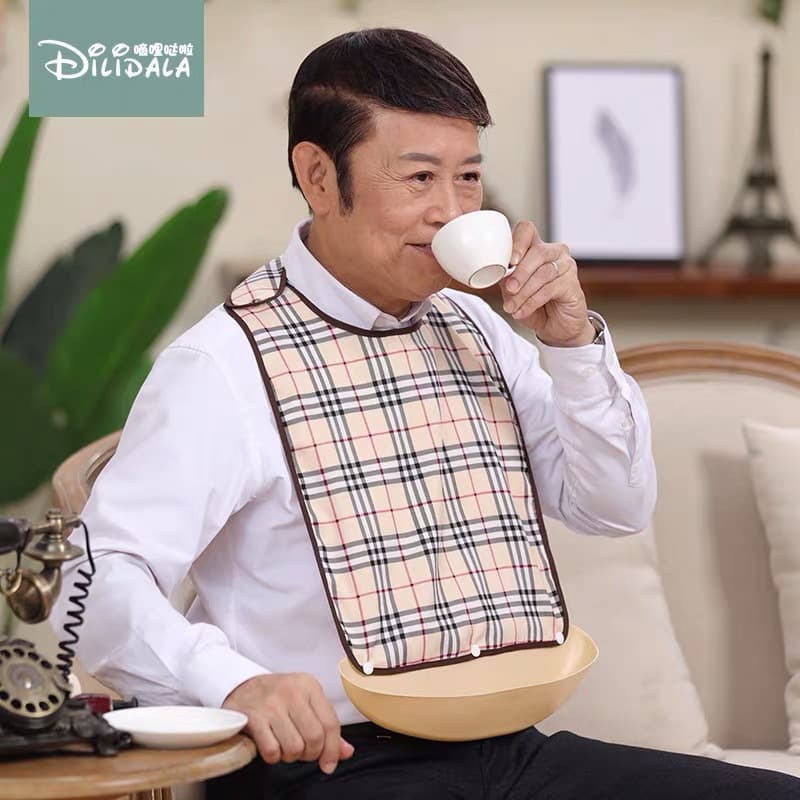 Adult Waterproof Anti-Leak Bib for Elderly Dining, Large Size Adult Bib
