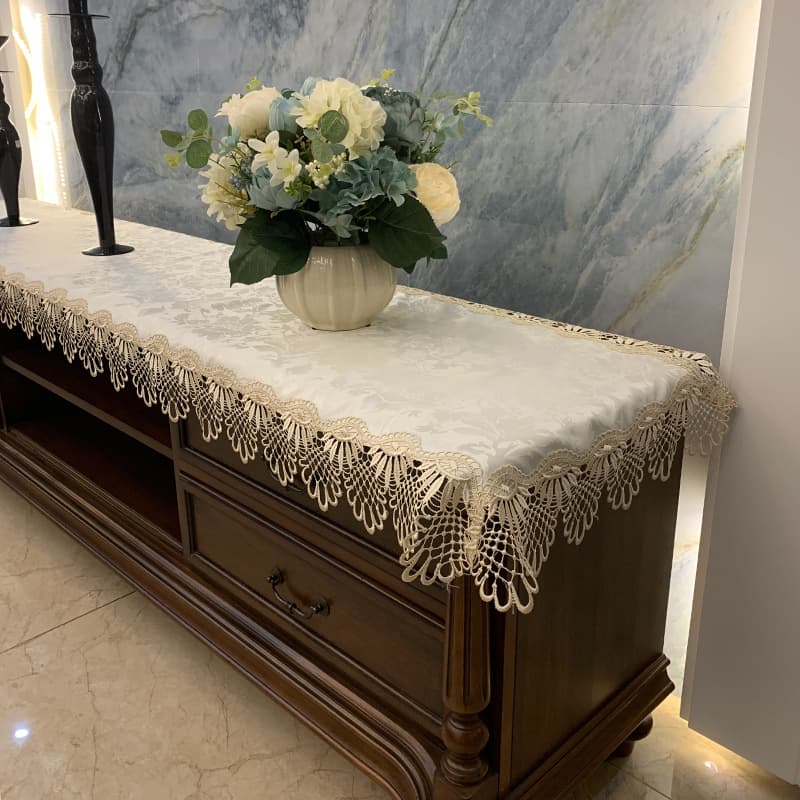 European Style TV Cabinet Tablecloth Lace Fabric Rectangular Living Room Dressing Table Shoe Cabinet Long Table Cloth Dust-Proof Cloth Cover