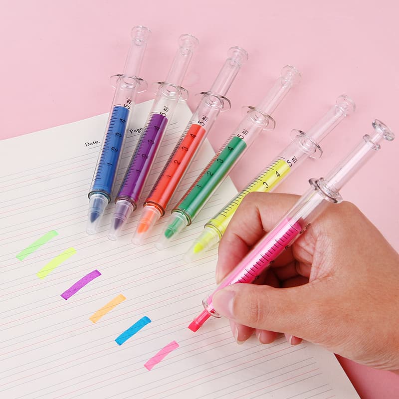 Creative Syringe Capsule with 6-Color Slanted Tip - Stationery Markers - Wholesale Student Highlighters