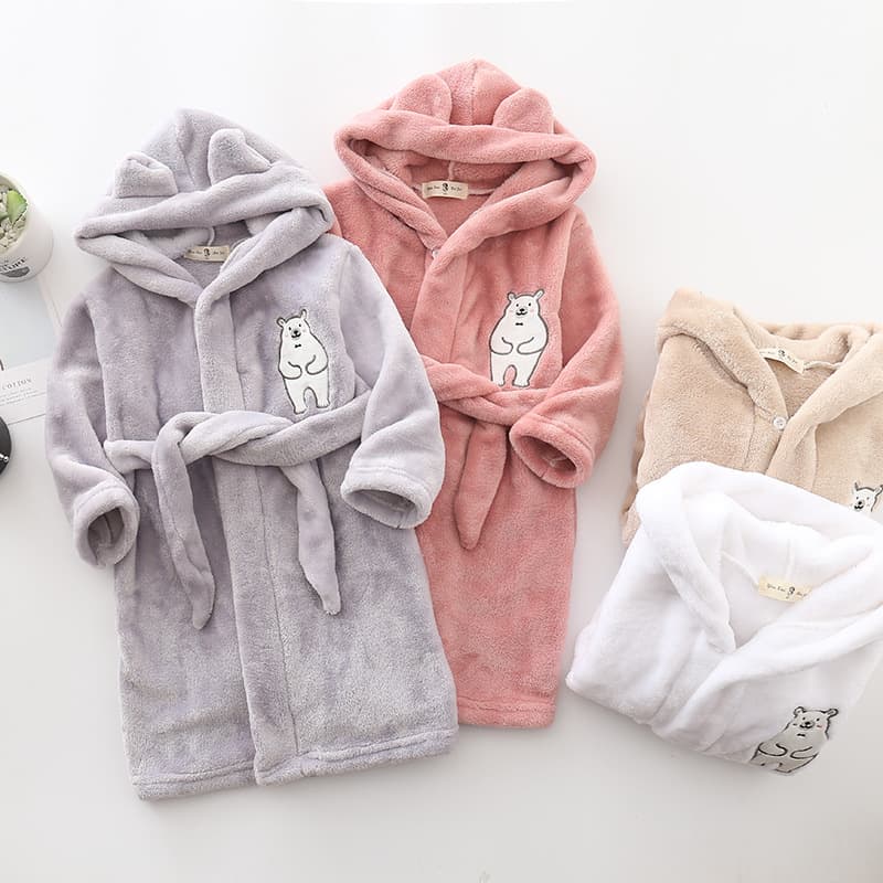 2021 Spring/Autumn Girls' Kids Pajamas Flannel Bathrobe Boys' Homewear with Hood Sleepwear for Older Kids Winter