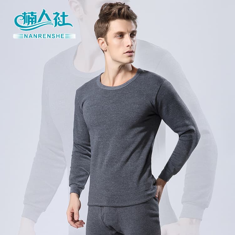 Autumn/Winter Men's Thickened Thermal Underwear Set, Solid Color Round Neck Fleece-Lined Autumn/Winter Pants Wholesale and Drop Shipping Warm Set