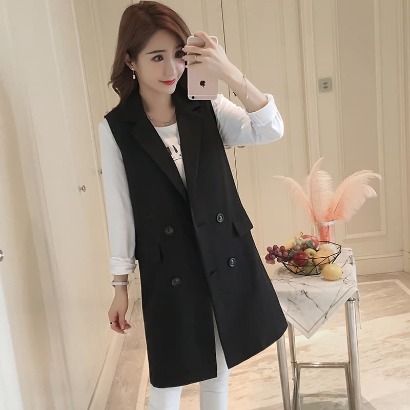 Vest Women's Mid-Length Autumn Korean Version 2026 New Spring and Autumn Black Suit Vest Sleeveless Jacket Women's Vest