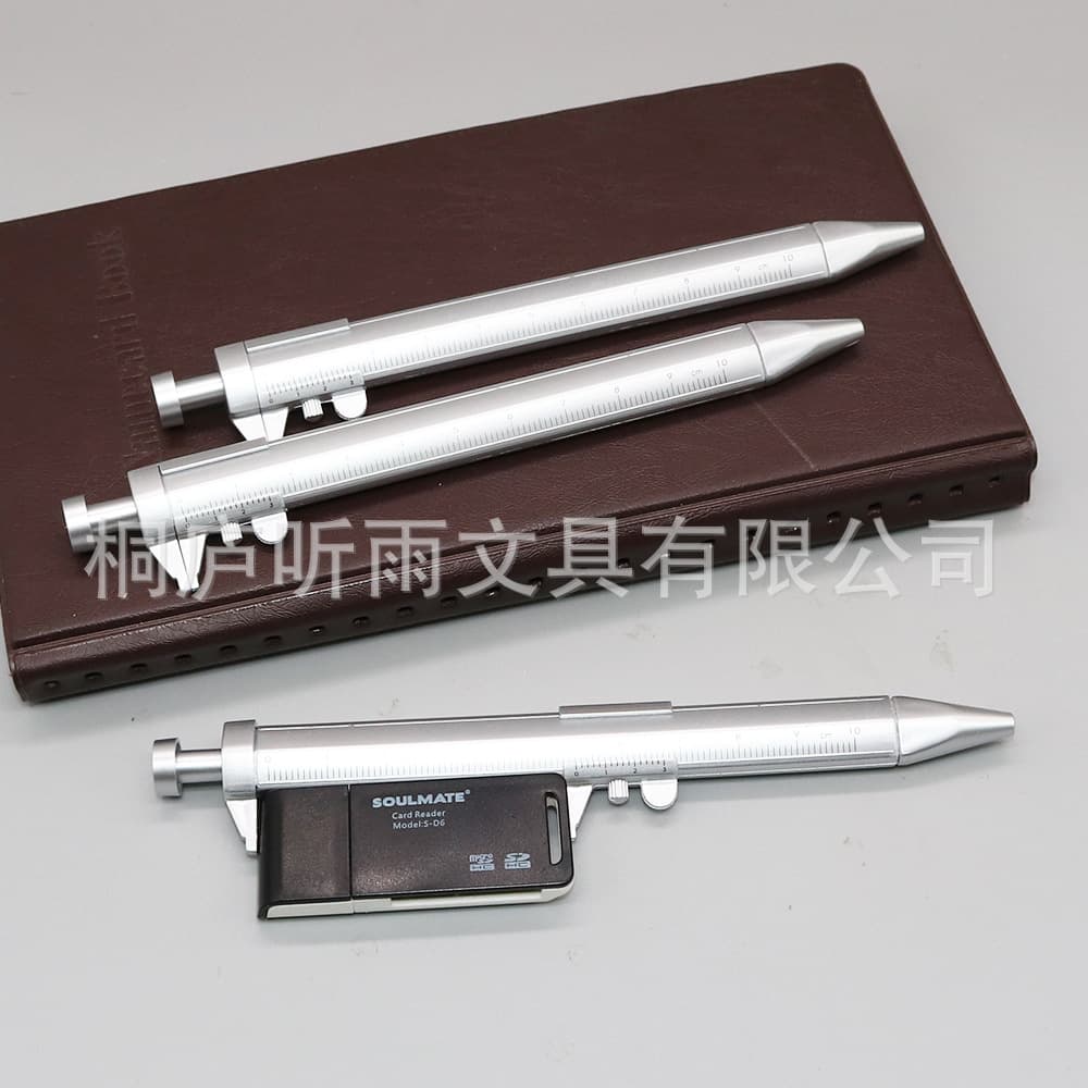 Silver Vernier Caliper Styled Tool Ballpoint Pen, Small Batch Logo Printing, Multifunctional Measuring Pen in Stock