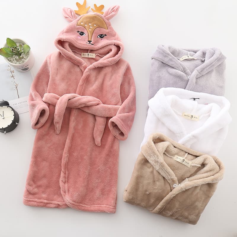 2021 Kids' Spring/Autumn Loungewear Boys' Pajamas Cartoon Unisex Children's Bathrobe Flannel Tie-Waist Children's Nightgown