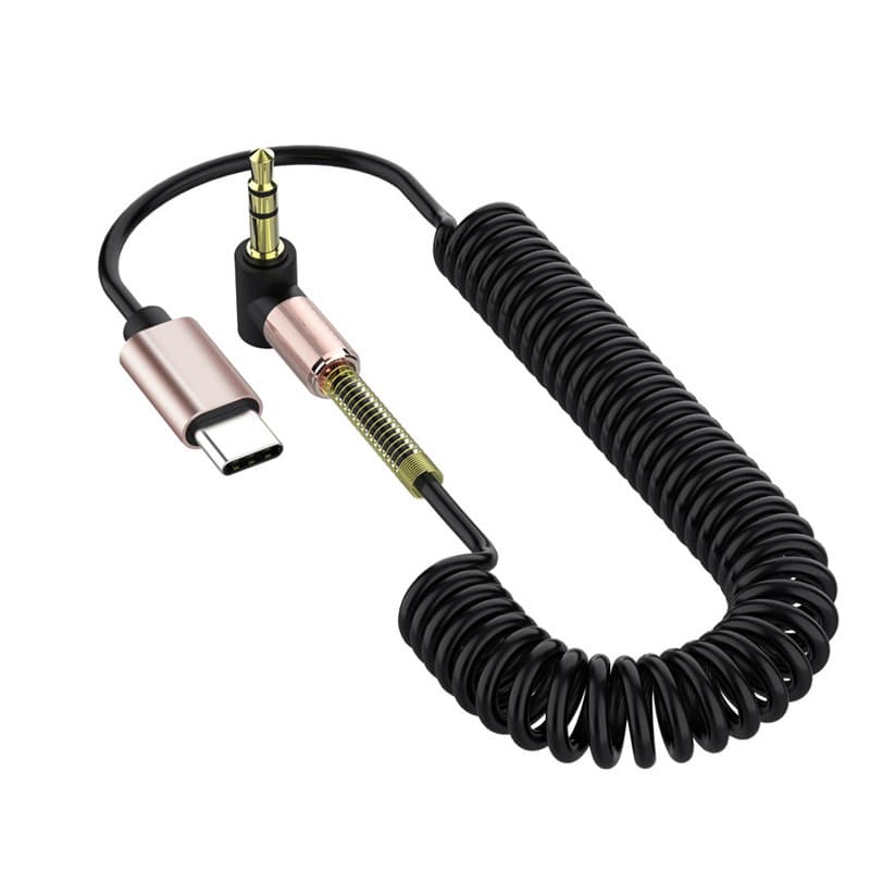 Elbow Spring Retractable Type-C Digital Audio Cable Type-C to 3.5mm Male AUX Cable Car Cable
