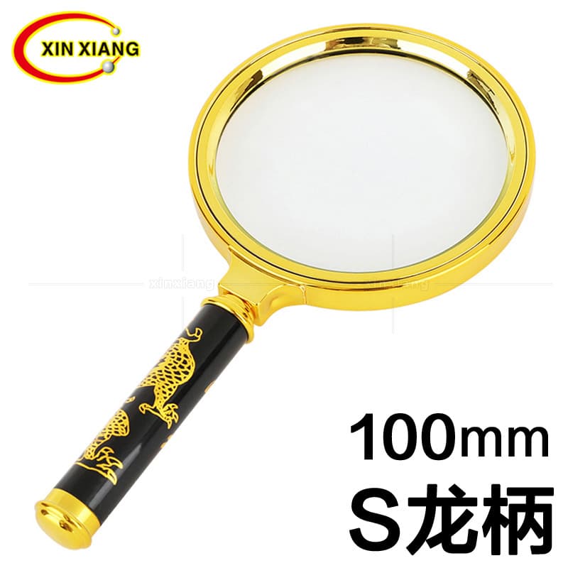 Luxurious Gold Dragon Pattern Handle Magnifier for Elderly Reading, 100mm Night Market/Fair 10x Handheld Magnifier