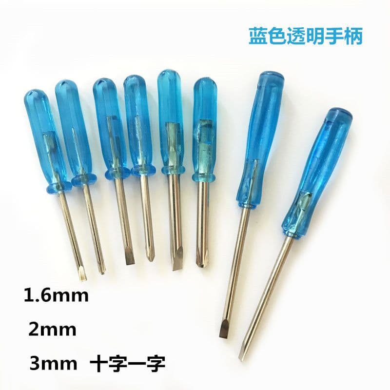Transparent blue 2.0 cross and flat toy delivery mini screwdriver, 1.6mm cross crystal small blue screwdriver bit.