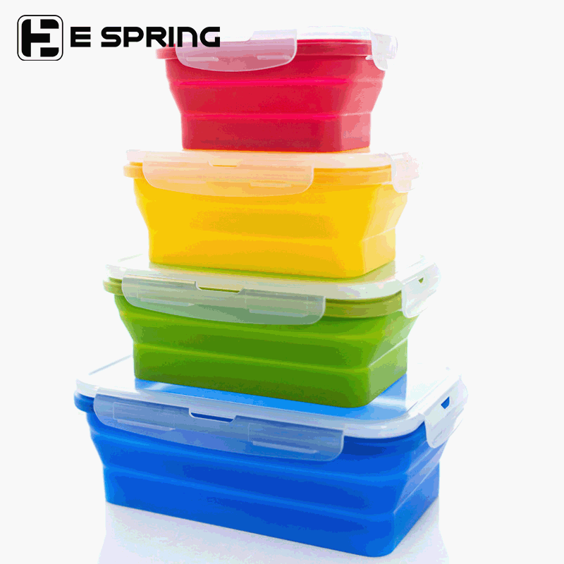 Collapsible Silicone Foldable Lunch Box Set, Kids Lunch Bento Box, Microwave-Safe Food Container
