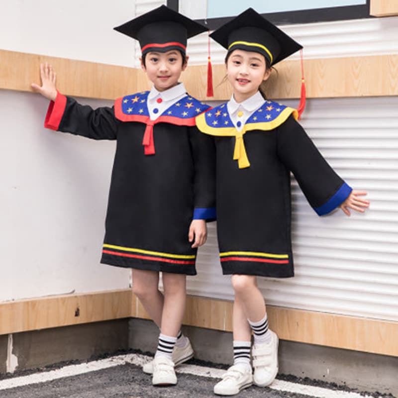Children's Doctoral Gown Graduation Dress Bachelor's Gown Doctoral Cap Primary School Graduation Photo Outfit Set Academic Style Trendy