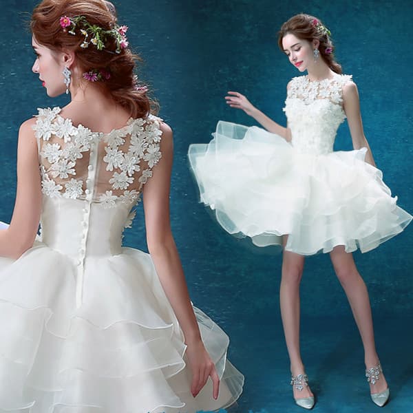 Wedding Dress 2020 New Style 3D Flower Short Puffy Skirt Bridesmaid Dress