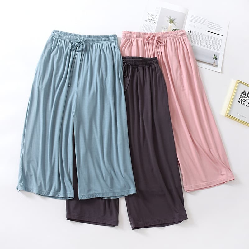 Women's Loose Summer Thin Modal Capri Pants Solid Color Home Pants Wide Leg Plus Size Home Air Conditioning Pants
